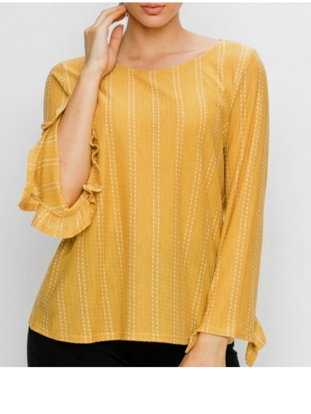 Anthropologie W5 Embroidered Mariana Ruffled Sleeve Top Size Medium Mustard Boho